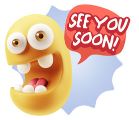 3d Rendering Smile Character Emoticon Expression saying See You