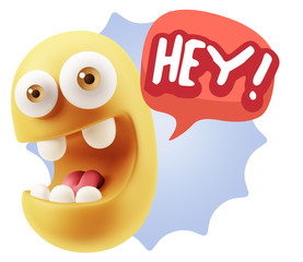3d Illustration Laughing Character Emoji Expression saying Hey w