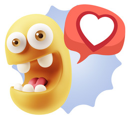 3d Rendering Smile Character Emoticon Expressing Love with a Hea
