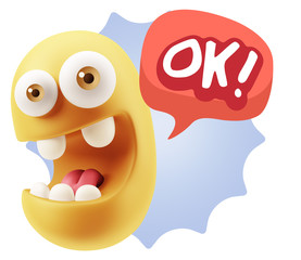 3d Rendering Smile Character Emoticon Expression saying Ok with