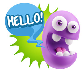 3d Rendering Smile Character Emoticon Expression saying Hello wi