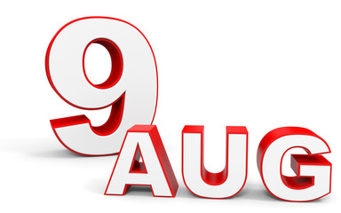 August 9. 3d text on white background.