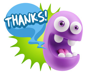 3d Rendering Smile Character Emoticon Expression saying Thanks w