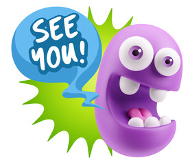 3d Rendering Smile Character Emoticon Expression saying See You