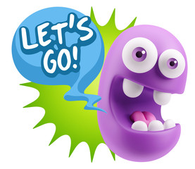 3d Rendering Smile Character Emoticon Expression saying Let'S Go