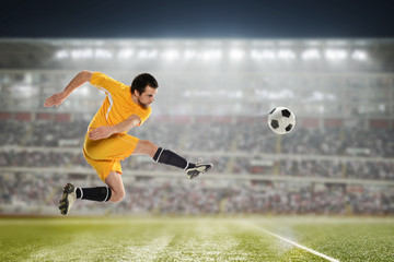 Soccer player kicking the ball