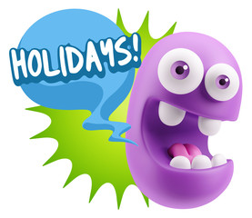 3d Rendering Smile Character Emoticon Expression saying Holidays