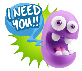 3d Illustration Laughing Character Emoji Expression saying I Nee