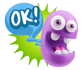 3d Rendering Smile Character Emoticon Expression saying Ok with