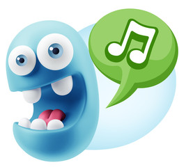 3d Rendering Smile Character Emoticon Expression saying Music No