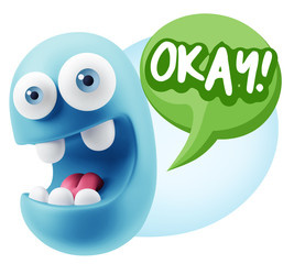 3d Illustration Laughing Character Emoji Expression saying Okay