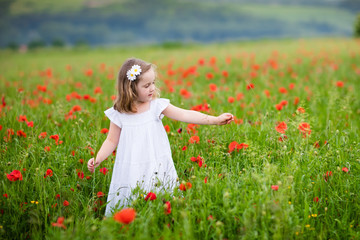 Fototapeta premium Little girl in poppy flower field
