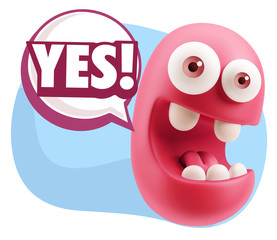 3d Rendering Smile Character Emoticon Expression saying Yes with