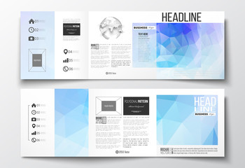 Set of tri-fold brochures, square design templates. Abstract colorful polygonal background, modern stylish triangle vector texture
