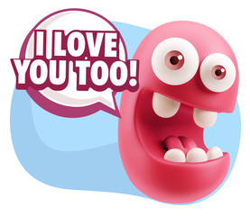 3d Illustration Laughing Character Emoji Expression saying I Lov