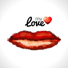 Beautiful woman lips formed by abstract blots. Valentine day background