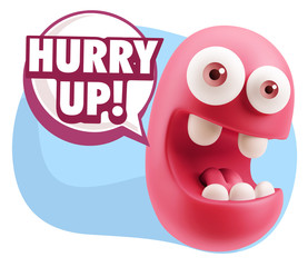 Obraz premium 3d Rendering Smile Character Emoticon Expression saying Hurry Up