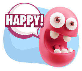 3d Rendering Smile Character Emoticon Expression saying Happy wi