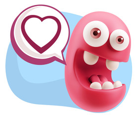 3d Rendering Smile Character Emoticon Expressing Love with a Hea