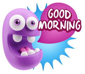 3d Rendering Smile Character Emoticon Expression saying Good Mor