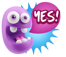 Obraz premium 3d Rendering Smile Character Emoticon Expression saying Yes with