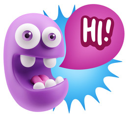 3d Illustration Laughing Character Emoji Expression saying Hi wi