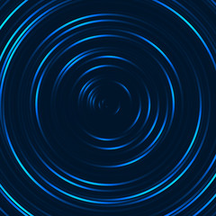 Spiral, concentric lines, circular, rotating background. Blue radial rings on a black background. 