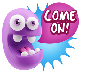 3d Illustration Laughing Character Emoji Expression saying Come