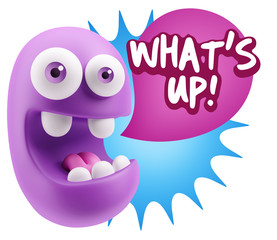 3d Rendering Smile Character Emoticon Expression saying What'S U