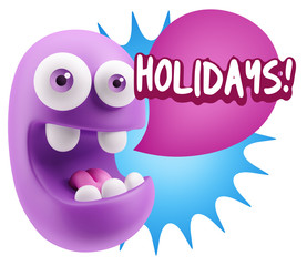 3d Rendering Smile Character Emoticon Expression saying Holidays