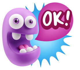 3d Rendering Smile Character Emoticon Expression saying Ok with