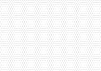 Gray hexagon grid on white, a4 size background