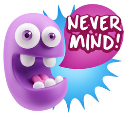 3d Rendering Smile Character Emoticon Expression saying Never Mi