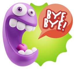 3d Rendering Smile Character Emoticon Expression saying Bye Bye