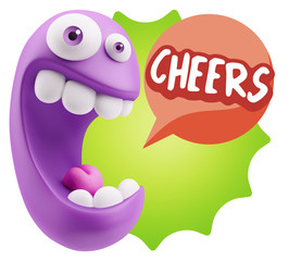 3d Rendering Smile Character Emoticon Expression saying Cheers w