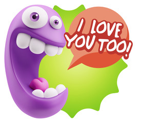 3d Illustration Laughing Character Emoji Expression saying I Lov