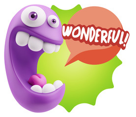 3d Rendering Smile Character Emoticon Expression saying Wonderfu