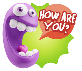 3d Rendering Smile Character Emoticon Expression saying How Are