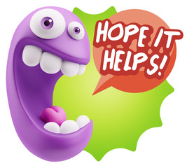 3d Illustration Laughing Character Emoji Expression saying Hope