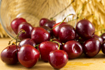 Red fresh cherries on white