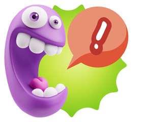 3d Rendering Smile Character Emoticon Expression saying ! with C