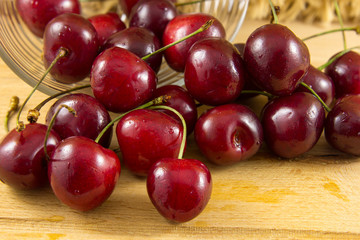 Red fresh cherries on white