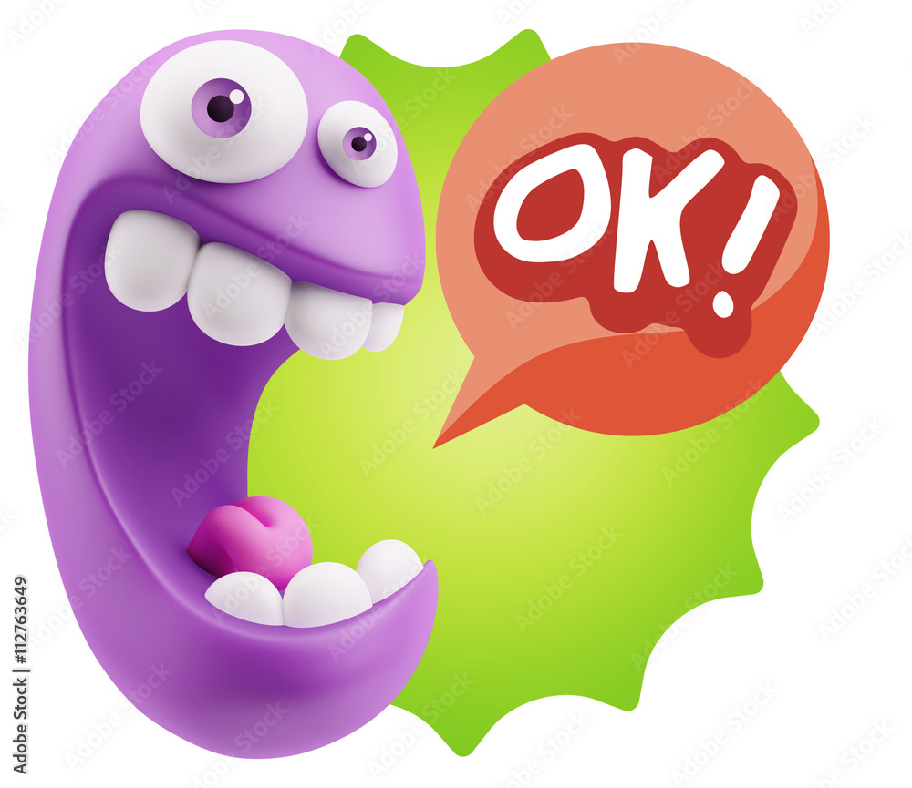 Fototapete 3d Rendering Smile Character Emoticon Expression saying Ok with