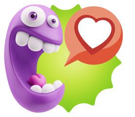 3d Rendering Smile Character Emoticon Expressing Love with a Hea