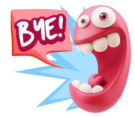 3d Illustration Laughing Character Emoji Expression saying Bye w