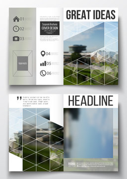 Set of business templates for brochure, magazine, flyer, booklet or annual report. Colorful polygonal background, blurred image, airport landscape, modern stylish triangular vector texture