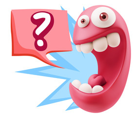 3d Illustration Laughing Character Emoji Expression saying ? wit