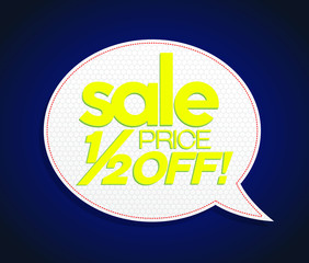 Sale tag half price off bright yellow