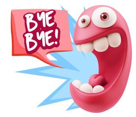 3d Rendering Smile Character Emoticon Expression saying Bye Bye