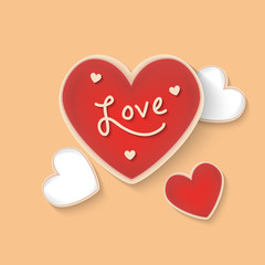 Gingerbread heart. Holiday cookie in shape of heart. Illustration for valentines day, wedding, cooking, romantic relationship, food, love, etc